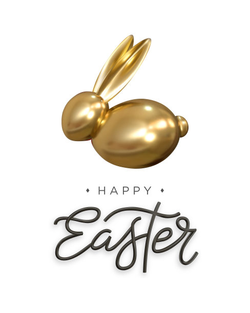 复活节快乐。向量金色复活节兔子。复活节海报，卡片，横幅。图片下载