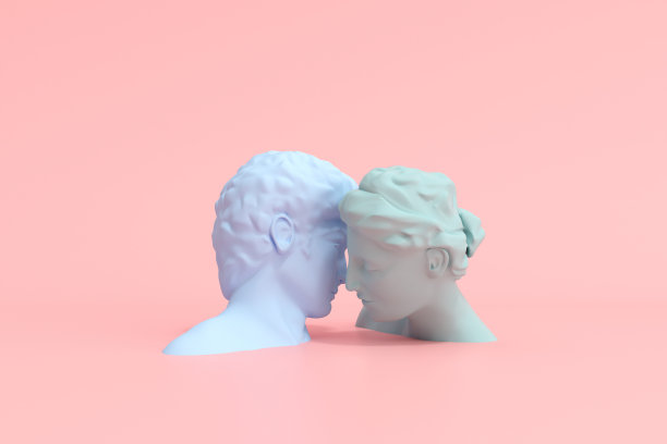 情侣雕塑的最小场景是接吻，音乐概念，3d渲染。图片下载