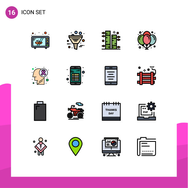 包装16个现代平色填充线条标志图片下载