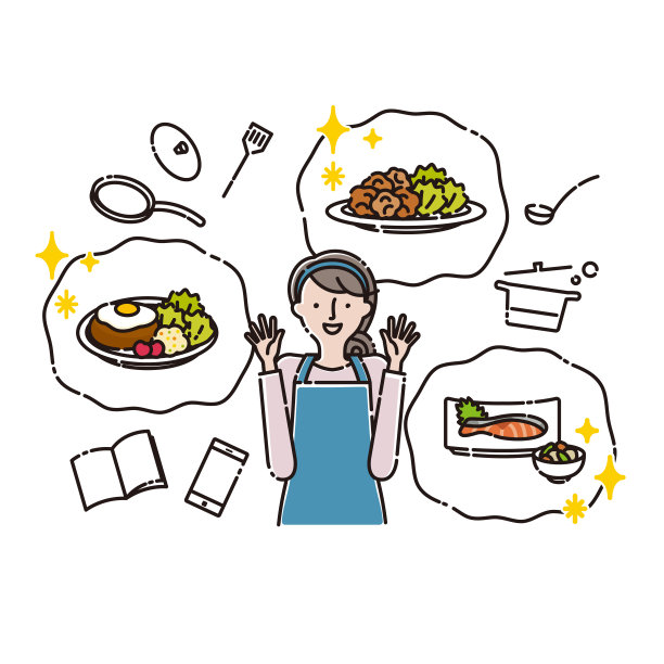 家庭:家庭主妇，对各种菜单和食谱感到满意图片下载