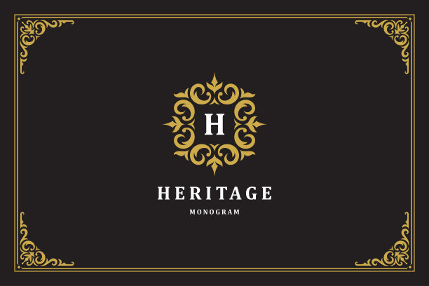豪华复古装饰标志徽标交织纹饰模板设计矢量插图图片下载