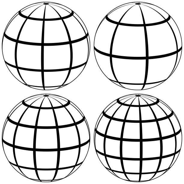 地球仪子午线和平行线，矢量模板球面球与线地球地球仪与子午线和经度3D球矢量插图图片下载