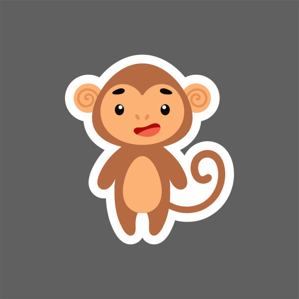 可爱的小猴宝宝贴纸。卡通动物角色的孩子卡片，婴儿送礼会，生日邀请，房子内部。鲜艳的颜色，幼稚的矢量插图在卡通风格。图片下载