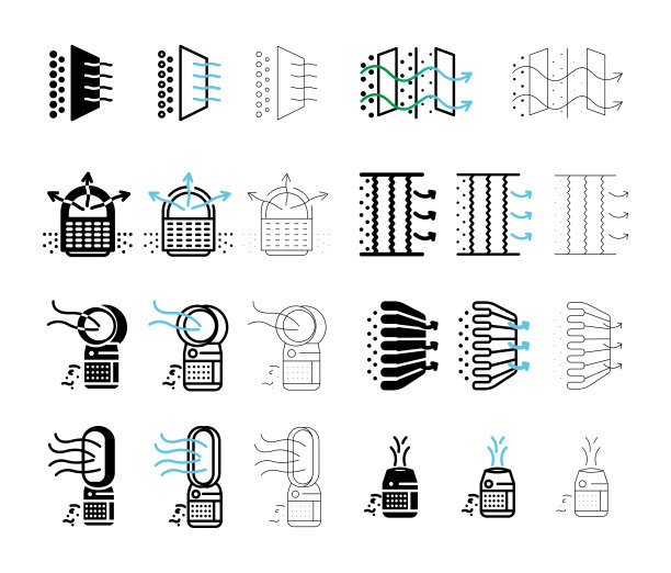 空气净化器机图标设置。家用空气净化过滤装置。图片下载