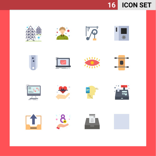 移动界面平面颜色设置16个象形图图片下载