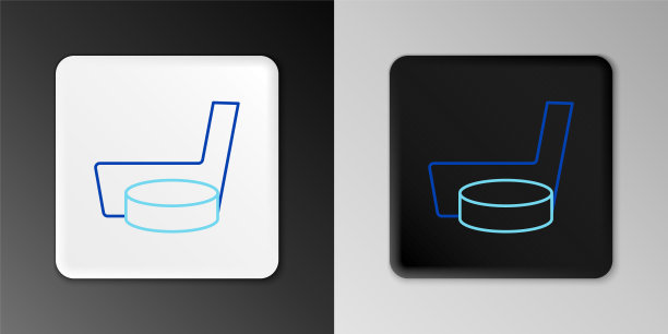 冰球棍和冰球图标孤立在灰色背景上。色彩斑斓的轮廓的概念。向量图片下载