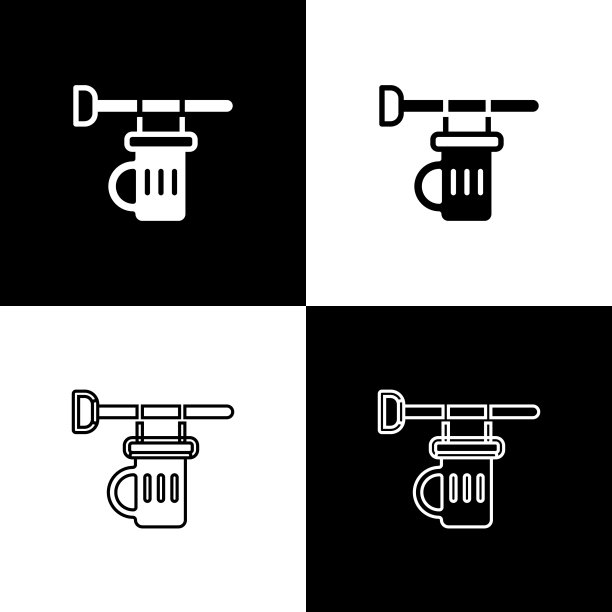 设置街道招牌与玻璃啤酒图标隔离在黑白背景上。适用于酒吧、咖啡厅、酒吧、餐厅的广告投放。向量图片下载