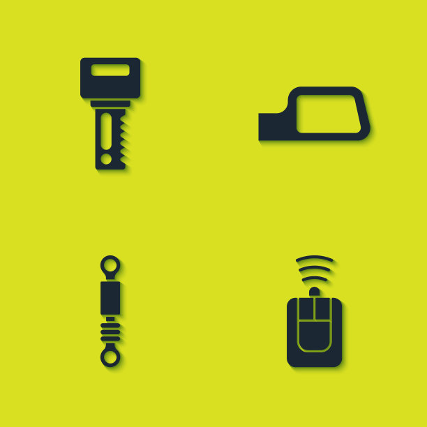 设置汽车钥匙与遥控器，减震器和镜子图标。向量图片下载