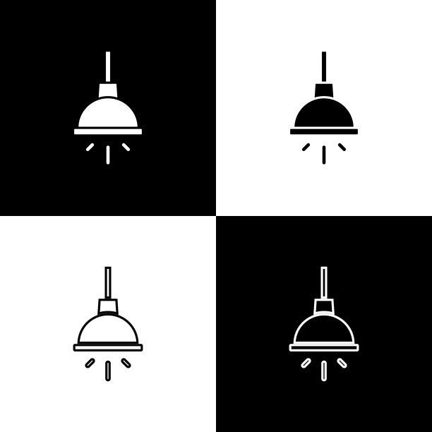 设置吊灯图标孤立的黑色和白色背景。向量图片下载