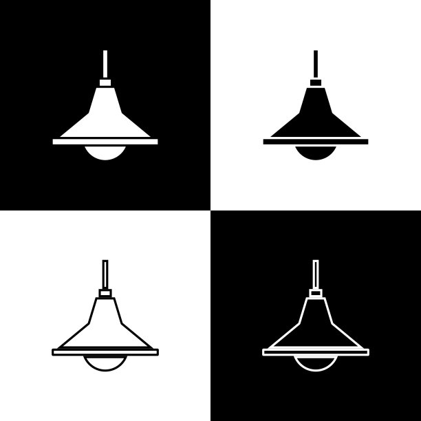 设置吊灯图标孤立的黑色和白色背景。向量图片下载