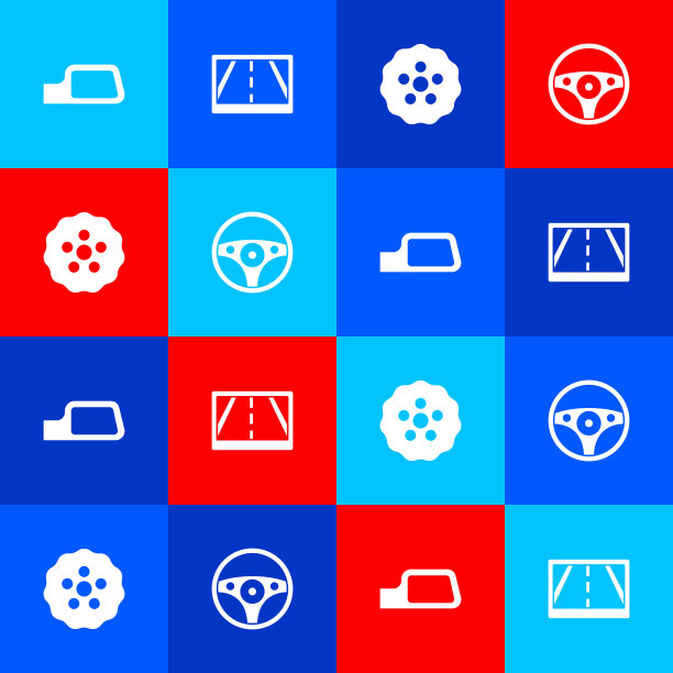 设置汽车镜子，Gps设备与地图，齿轮和方向盘图标。向量图片下载