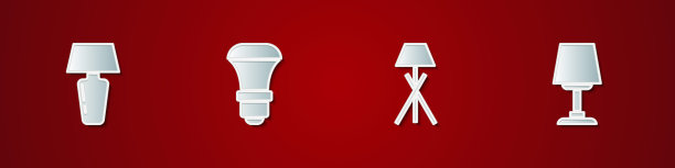 设置台灯，LED灯泡，地板和图标。向量图片下载
