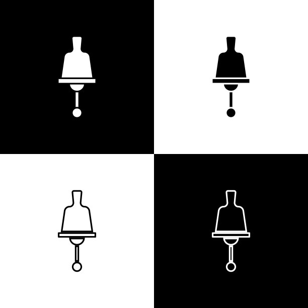 设置铃声图标隔离在黑色和白色的背景。报警标志、服务铃、手铃标志、通知标志。向量图片下载