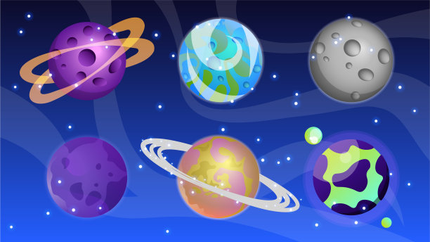 空间背景。幻想的行星。五彩缤纷的世界。卡通太阳系行星图片下载