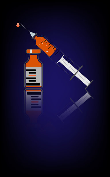 图标塑料医疗注射器和瓶子。矢量插图概念孤立的图标反射在地面上。介绍covid-19大流行暴发。说明医疗，疫苗接种，注射。图片下载