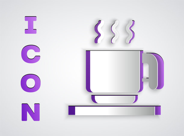 灰色背景上带有棉花糖的热巧克力杯剪纸图标。圣诞快乐，新年快乐。剪纸风格矢量图图片下载