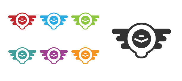 黑色航空徽章图标孤立在白色背景。军事和民用航空标志。飞行会徽，鹰鸟翼和翼架。设置图标丰富多彩。向量图片下载