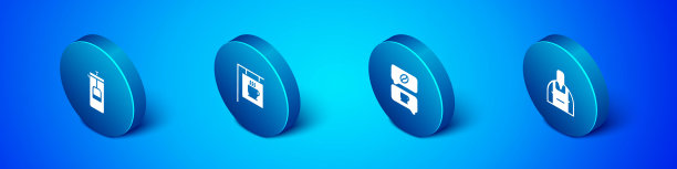 设置等距法压机，咖啡和对话，咖啡师和街道招牌咖啡图标。向量图片下载