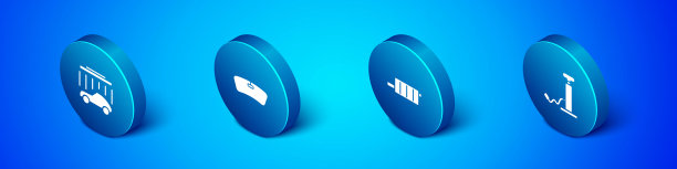 设置等距洗车，消声器，气泵和挡风玻璃图标。向量图片下载