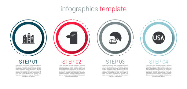 设置城市景观，鹰头，美式橄榄球头盔和美国标签。业务信息模板。向量图片下载