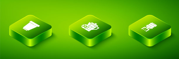 设置等距水壶与过滤器，冷却器和墨盒图标。向量图片下载