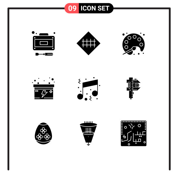 在有趣的汽车道路网格上设置9个固体符号图片下载