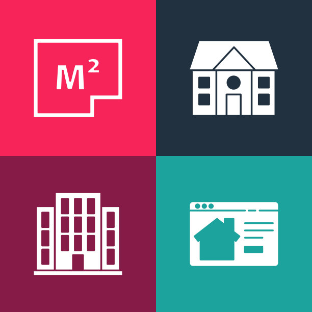 设置流行艺术在线房地产，房子，计划图标。向量图片下载