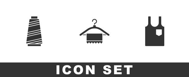 设置缝纫线，衣架衣柜和无袖t恤图标。向量图片下载