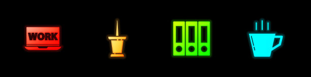 设置笔记本与文本工作，推大头针，办公室文件夹和咖啡杯图标。向量图片下载