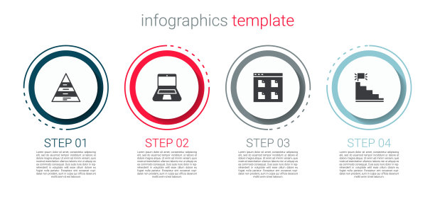 设置金字塔图表信息图，笔记本电脑，浏览器文件和楼梯完成标志。业务信息模板。向量图片下载