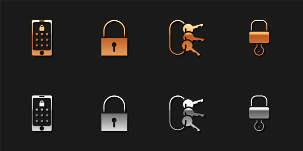 设置移动和图形密码，锁，串钥匙和图标。向量图片下载
