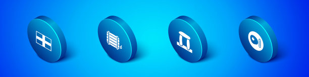 设置等距旗英格兰，巨石阵，英国早餐和木桶图标。向量图片下载