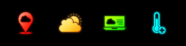 设置位置云，太阳和天气，天气预报和气象温度计图标。向量图片下载
