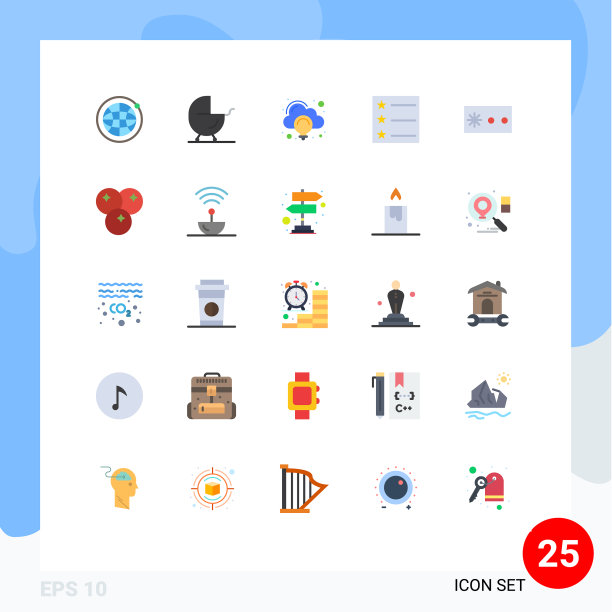 包装25个现代平面颜色的标志和符号图片下载