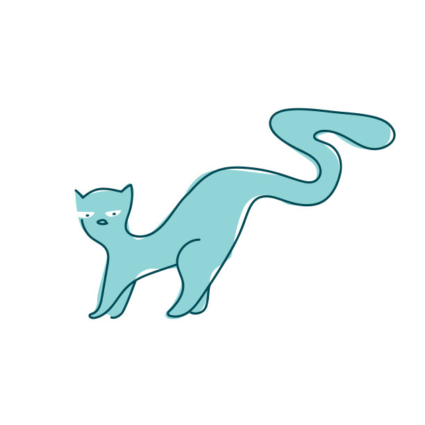 一条长尾巴的猫的线条艺术插图图片下载