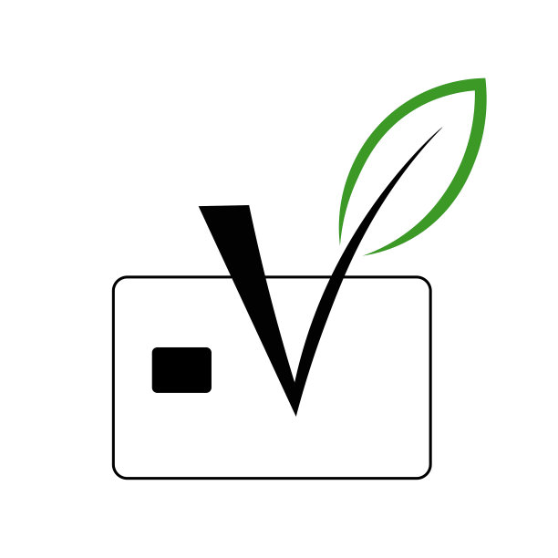 带有生态复选标记的信用卡矢量线图标。塑料支付卡孤立在白色背景。图片下载