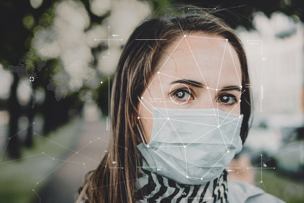 医用口罩人脸和眼睛识别的生物特征技术图片下载