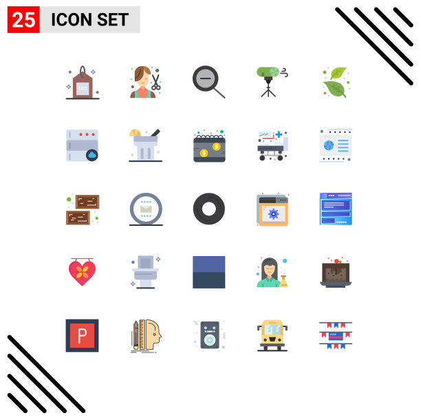 包装25个现代平面颜色的标志和符号图片下载