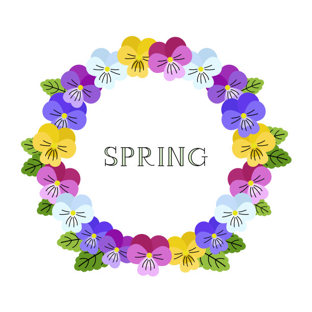 彩色三色堇花的圆形框架图片下载