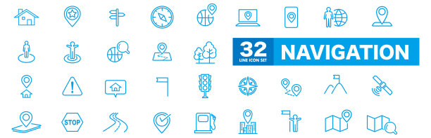 导航，位置，GPS元素-细线网页图标设置。轮廓图标集合。简单的矢量图。图片下载