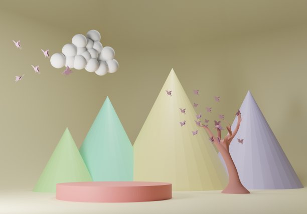 抽象的背景，模型场景与平台的产品展示。3 d渲染。图片下载