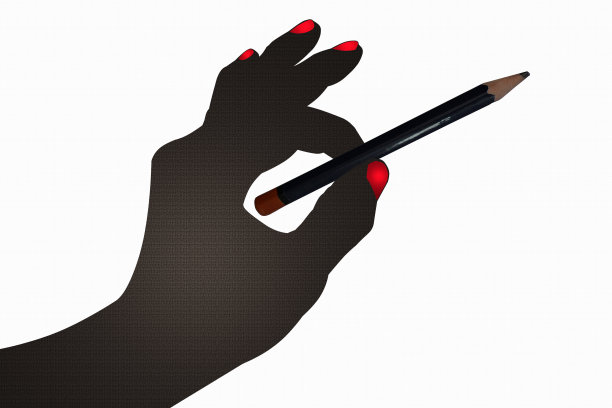 女人的手拿着铅笔，涂着红色指甲油图片下载