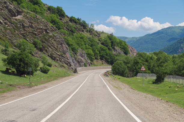 风景空旷的道路在阳光明媚的夏日。北高加索之旅。自然和旅游。图片下载