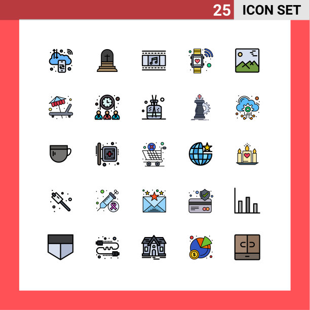 包25个创意填充线平色图片下载