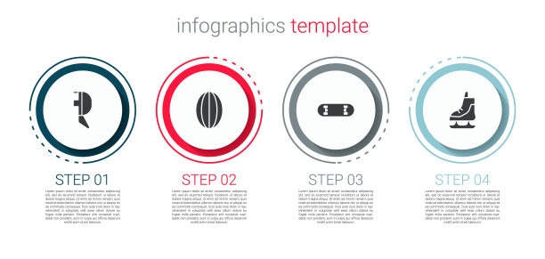 设置击剑头盔面具，橄榄球，滑板技巧和溜冰鞋。业务信息模板。向量图片下载