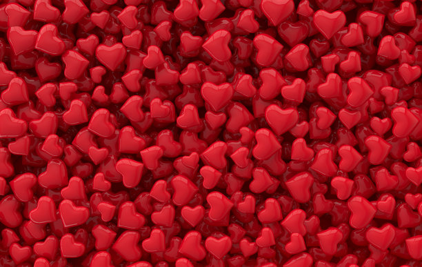 情人节糖果爱心背景图案3D渲染插画，爱庆祝海报、贺卡、banner模板图片下载