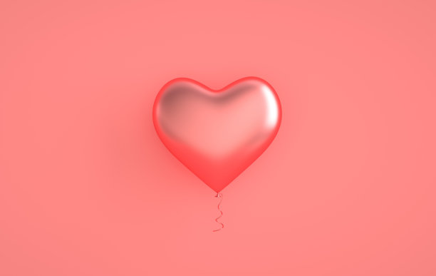 粉色光滑闪亮的气球，心形的粉背景与反射效果。情人节贺卡2月14日设计。爱情、婚礼、结婚庆典。三维渲染图片下载