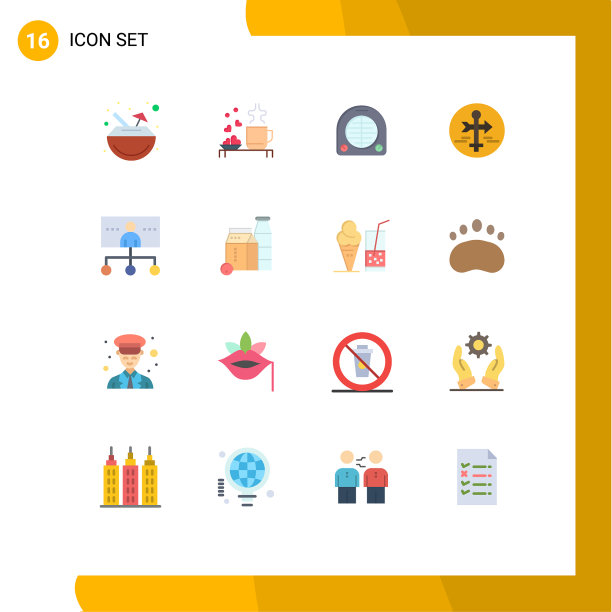 移动界面平面颜色设置16个象形图图片下载