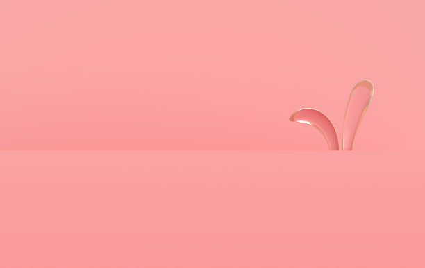 金色和粉红色的ester兔子耳朵在粉红色的背景。3d渲染，数字生成模板。复活节快乐大狩猎或销售横幅图片下载