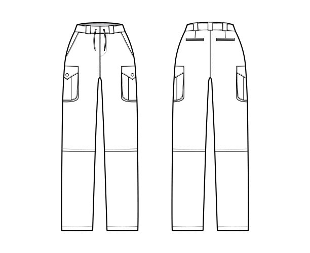 一套拉链可转换裤技术时尚插画与正常的腰，高，箱子货物喷气口袋图片下载